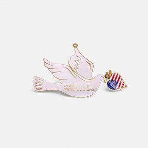 1987 Duchin White Dove Ornament With Patriotic Heart & "In God We Trust" Text